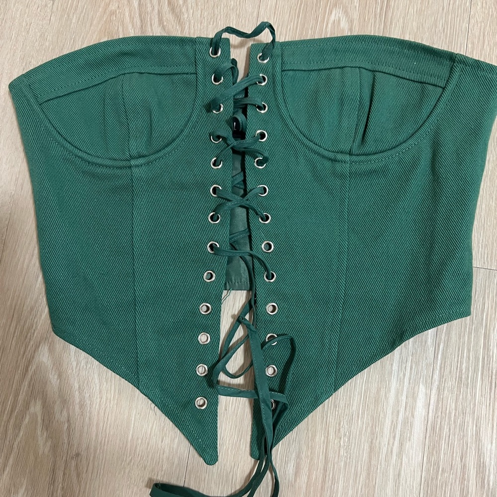 Princess Polly LIONESS east gate corset stone bustier top forest green lace up